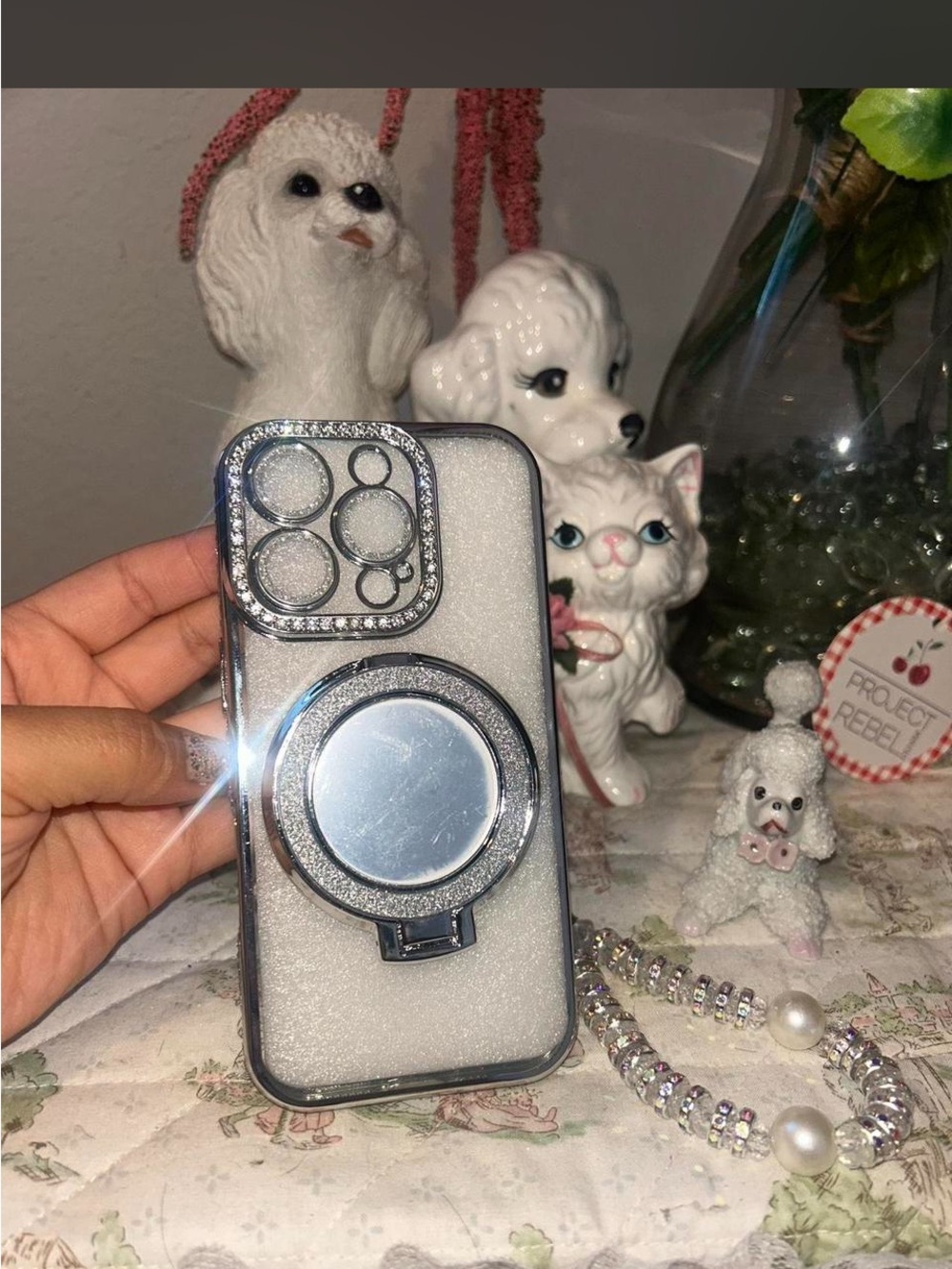 Sparkling Silver Glitter iPhone Case with Ring Grip